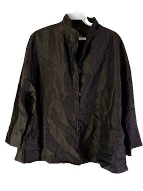 Eileen Fisher Womens Satin Button Shirt Lightweight Jacket Brown